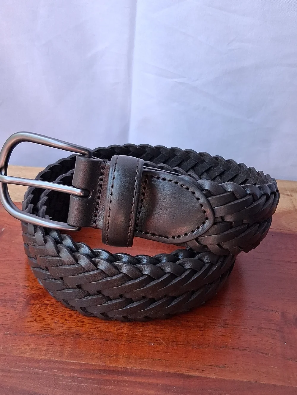 Quince Jack Italian Leather Braided Belt in Dark Brown Hickory 30